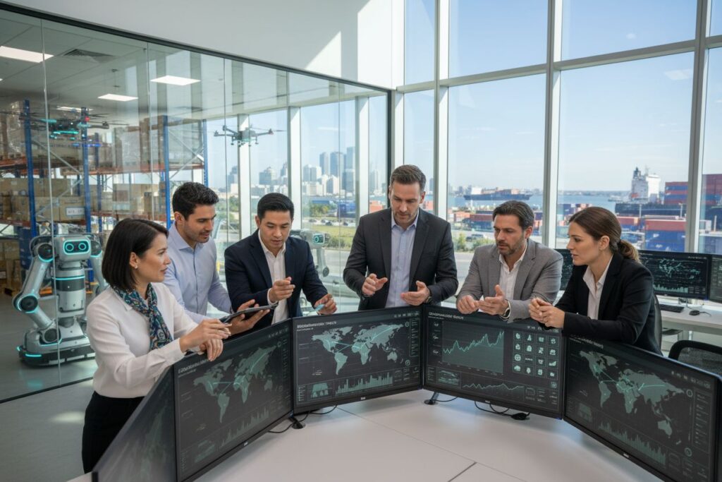 logistics challenges, supply chain teamwork, modern warehouse