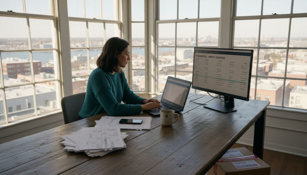 Business owner handling international online payments
