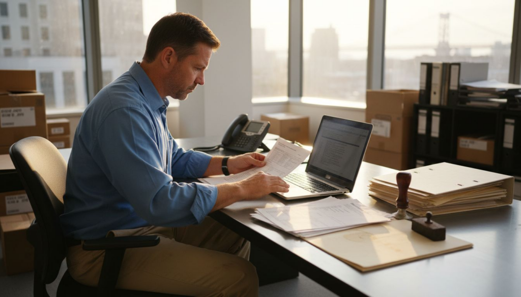 Logistics manager reviewing shipping documents
