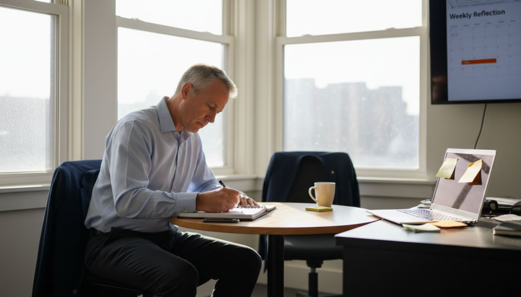 Business owner reflecting on mental health