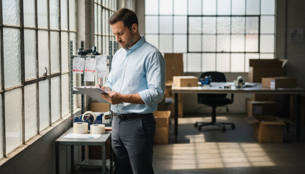 Manager reviews return logistics in courier office