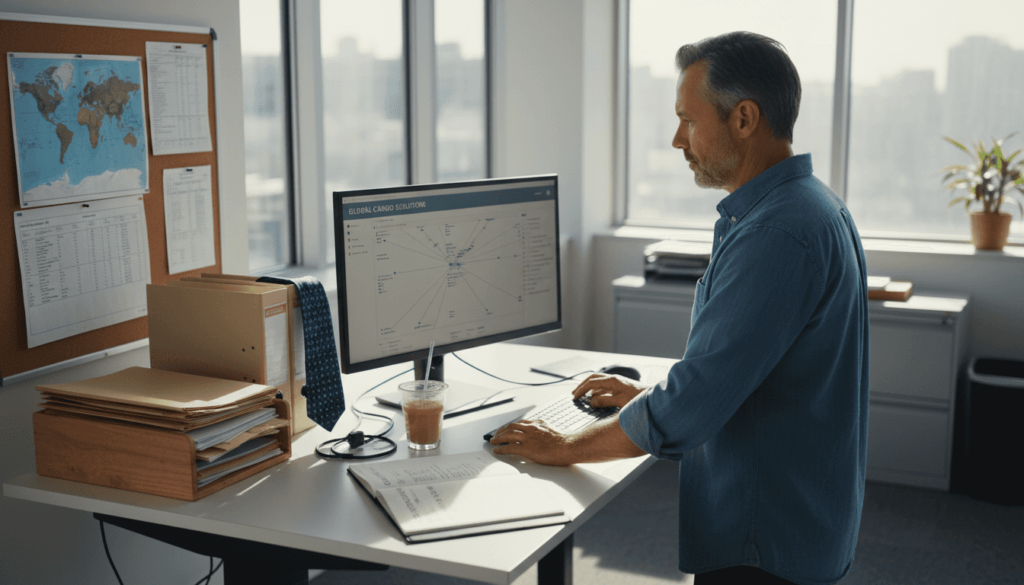 Logistics manager updating shipment tracking dashboard