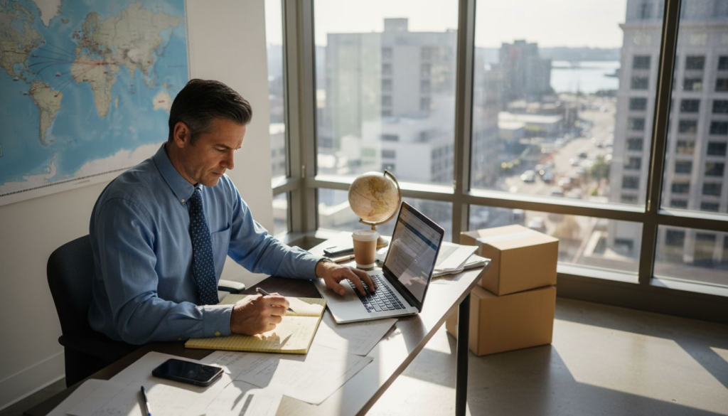 Logistics manager tracking ecommerce shipments