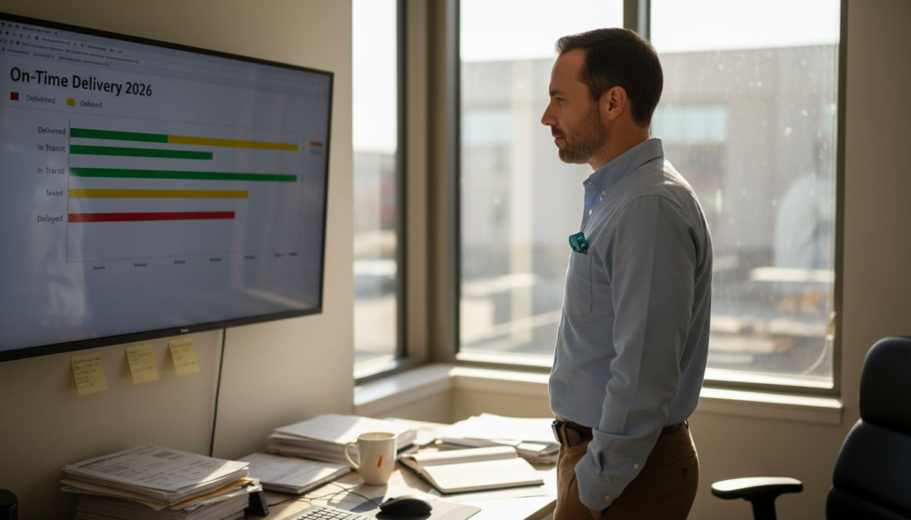 Manager viewing on-time courier delivery dashboard