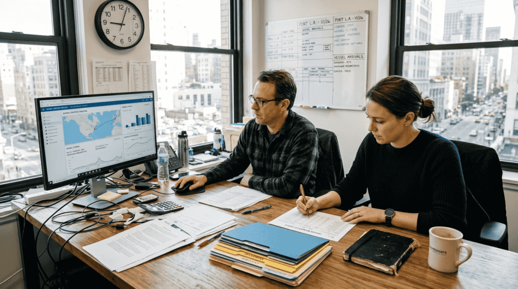 Coordinators managing ecommerce logistics workflows