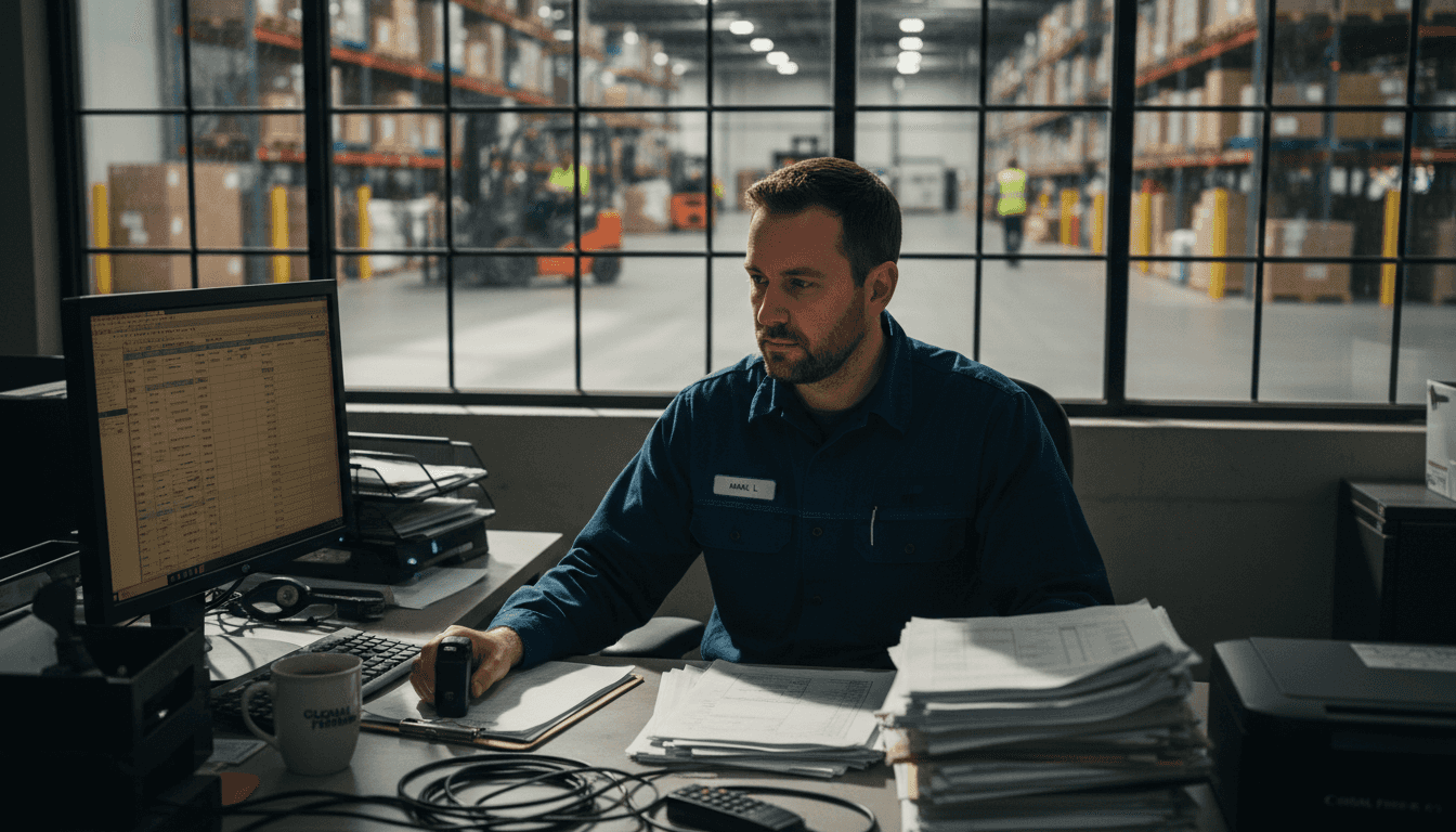 Coordinator organizing ecommerce logistics workspace