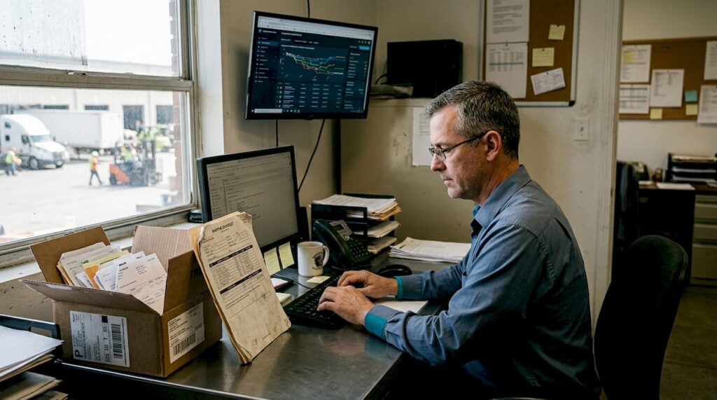 Logistics expert managing ecommerce shipping desk