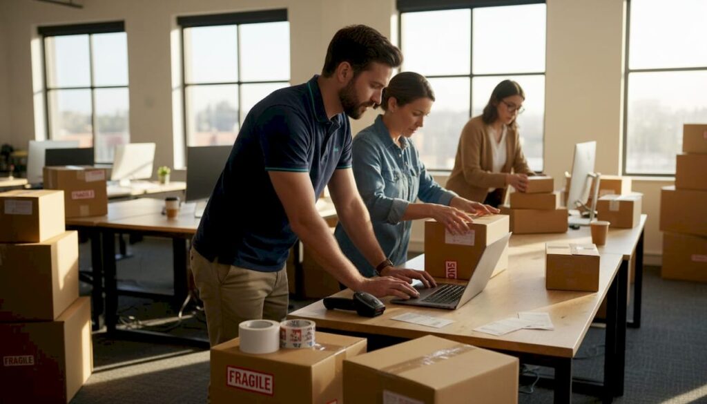 Team preparing ecommerce cross-border shipments