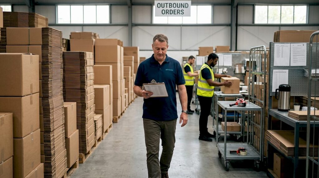 Warehouse manager checks e-commerce parcels