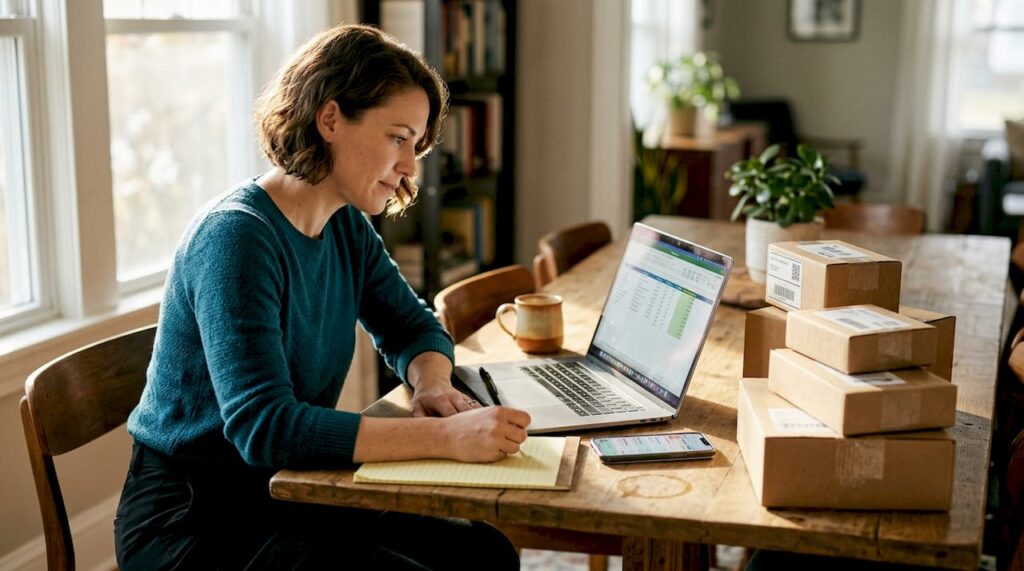 Ecommerce manager reviewing shipping courier data