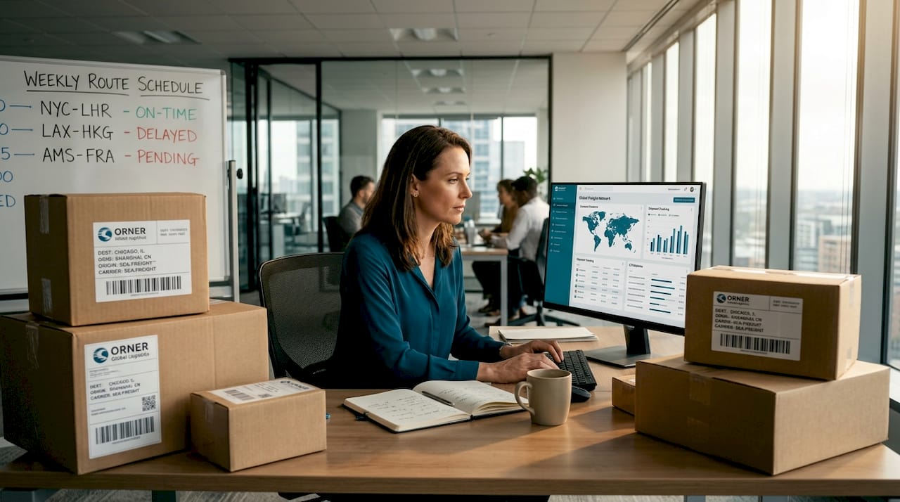 Manager working at supply chain office desk