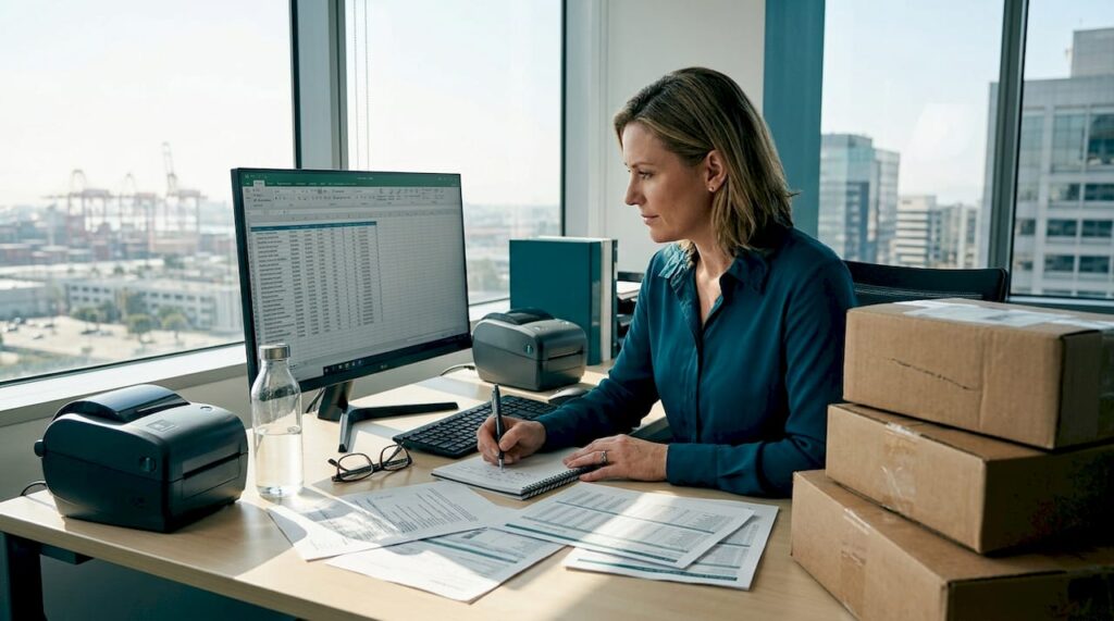 Logistics manager reviewing ecommerce returns process