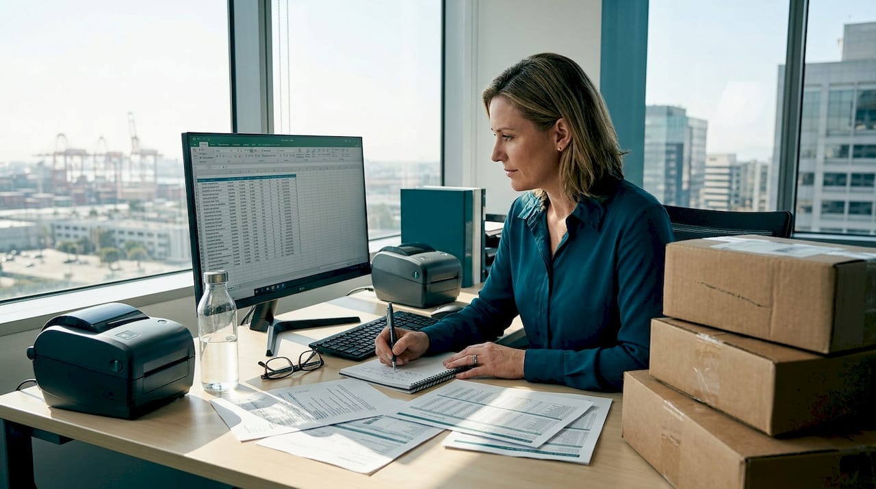 Logistics manager reviewing ecommerce returns process