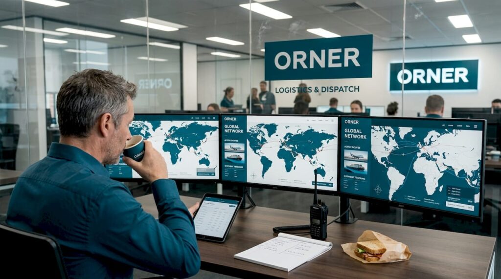 Logistics manager reviewing delivery routes in dispatch hub
