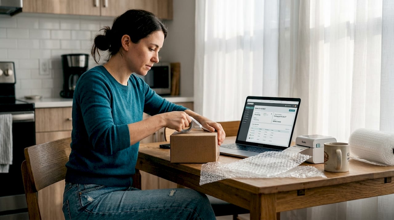 Entrepreneur packing online order box