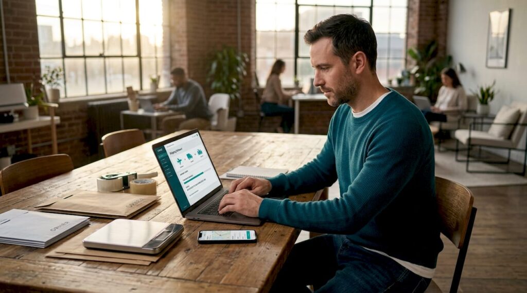 Logistics manager updating ecommerce shipping orders