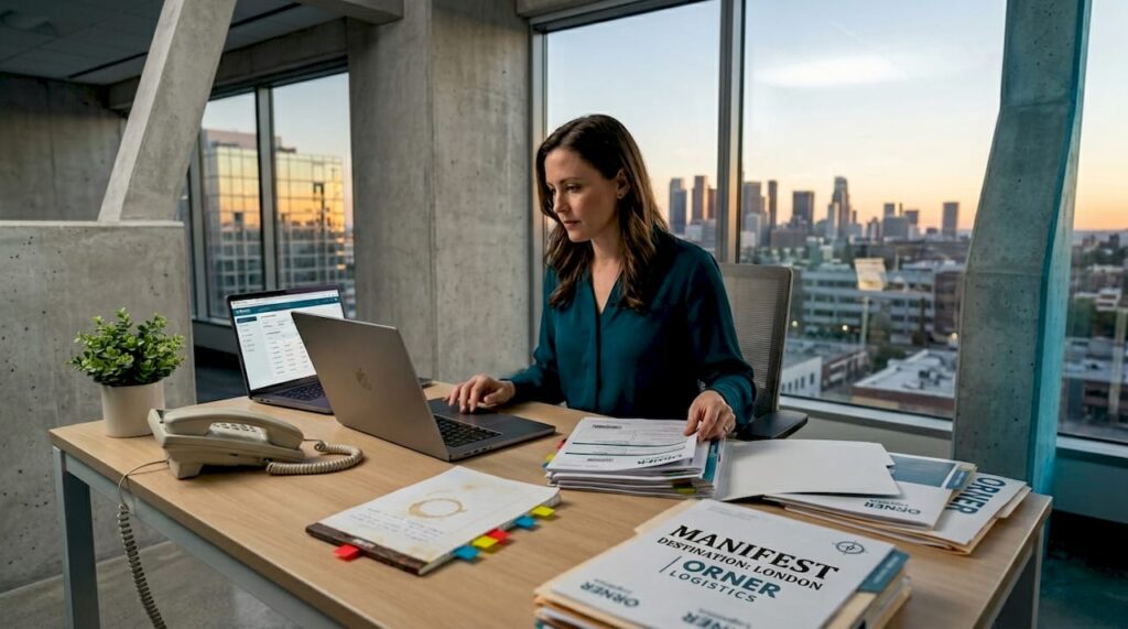 Logistics coordinator at multimodal shipping workspace