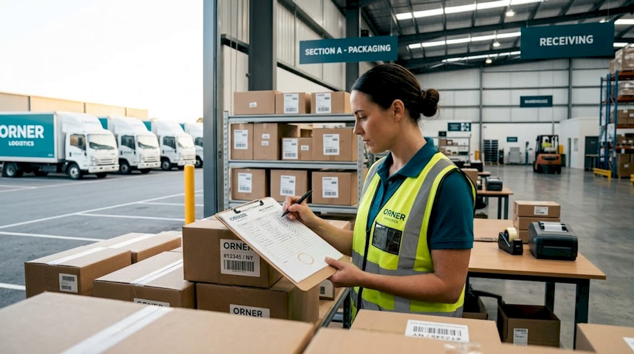 Supervisor checking ecommerce parcels in warehouse