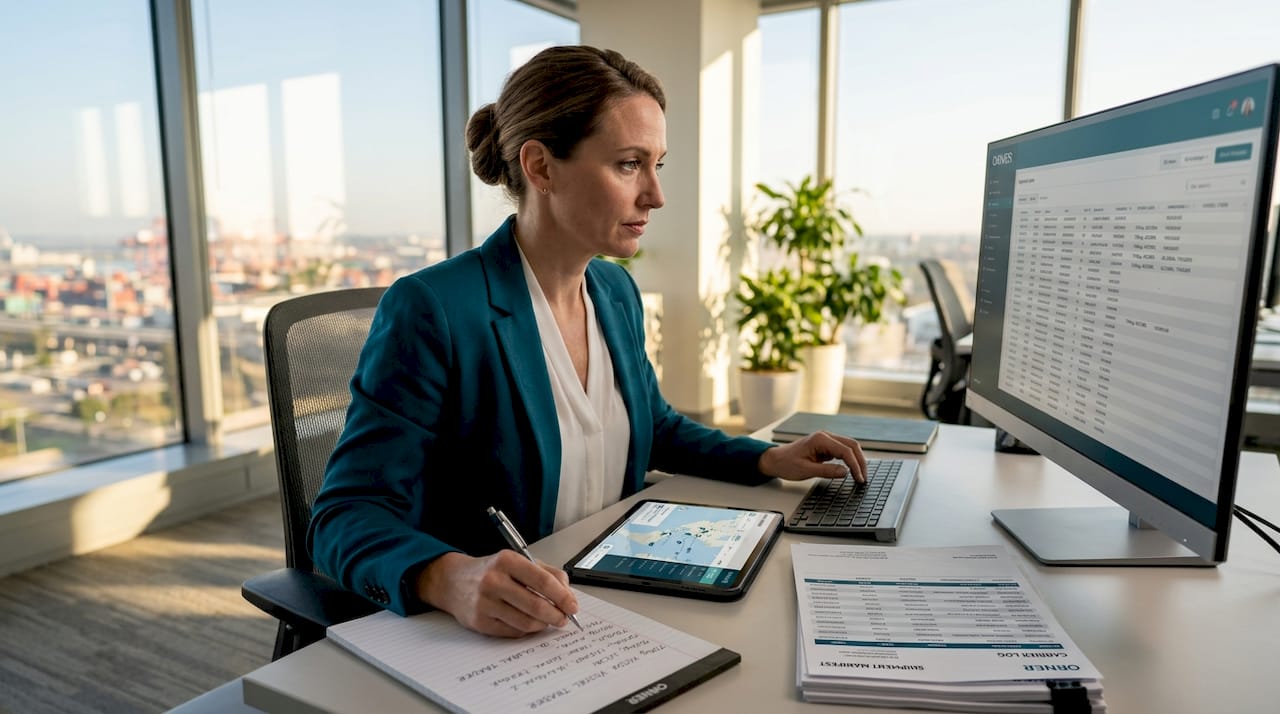 Logistics manager reviewing freight booking data