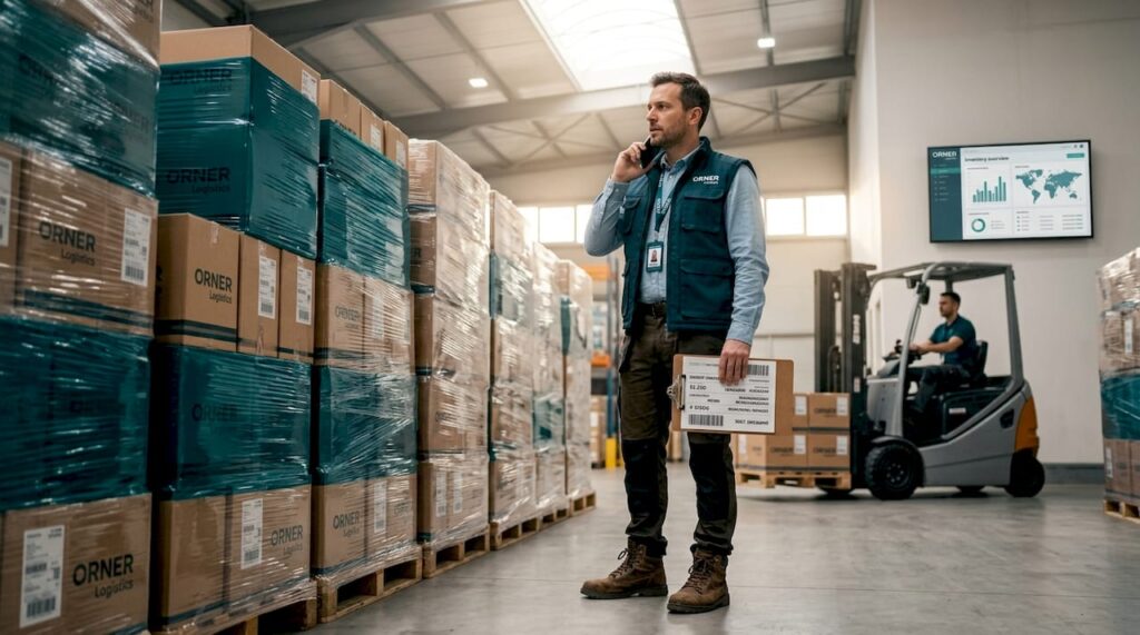 Warehouse manager reviews bulk shipment list