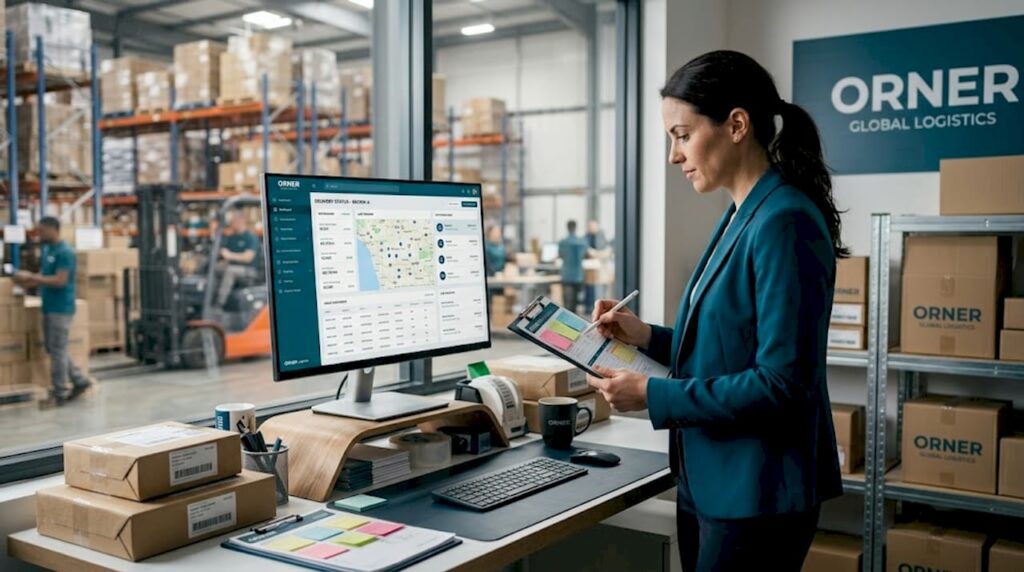 Logistics manager monitoring ecommerce shipping workflow
