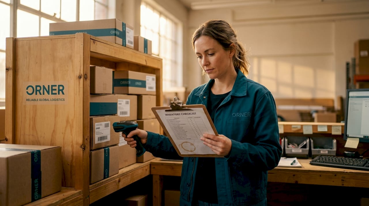Inventory manager checks warehouse stock