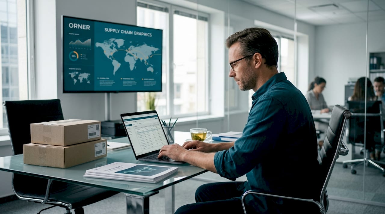Logistics manager reviewing ecommerce inventory data