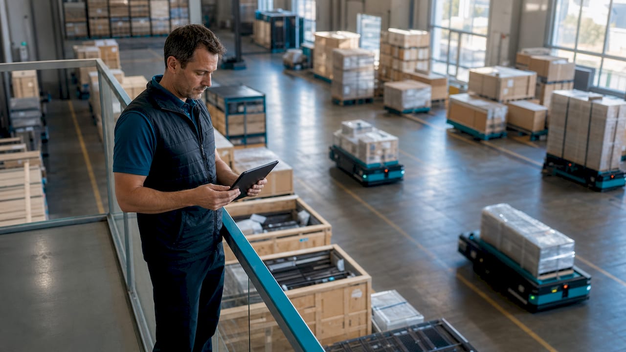 Logistics manager checking shipment manifests in warehouse