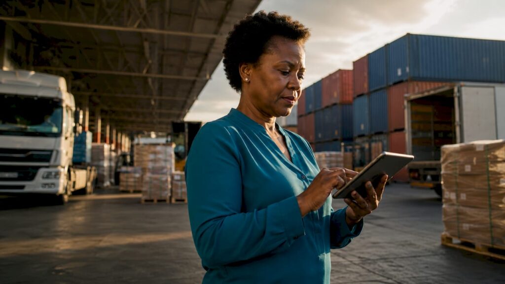 Logistics manager in shipment tracking control room