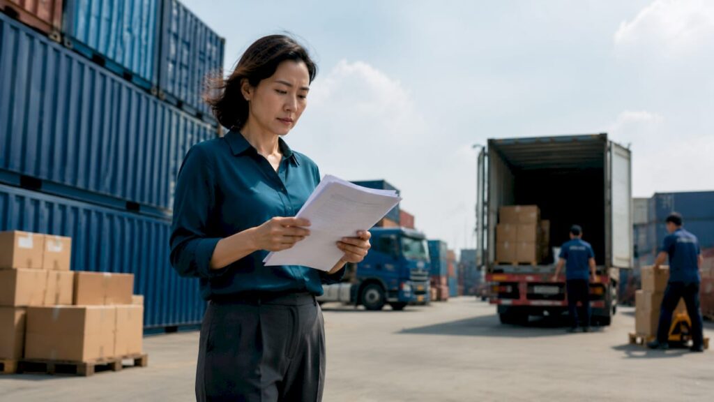Warehouse office worker reviewing shipping orders