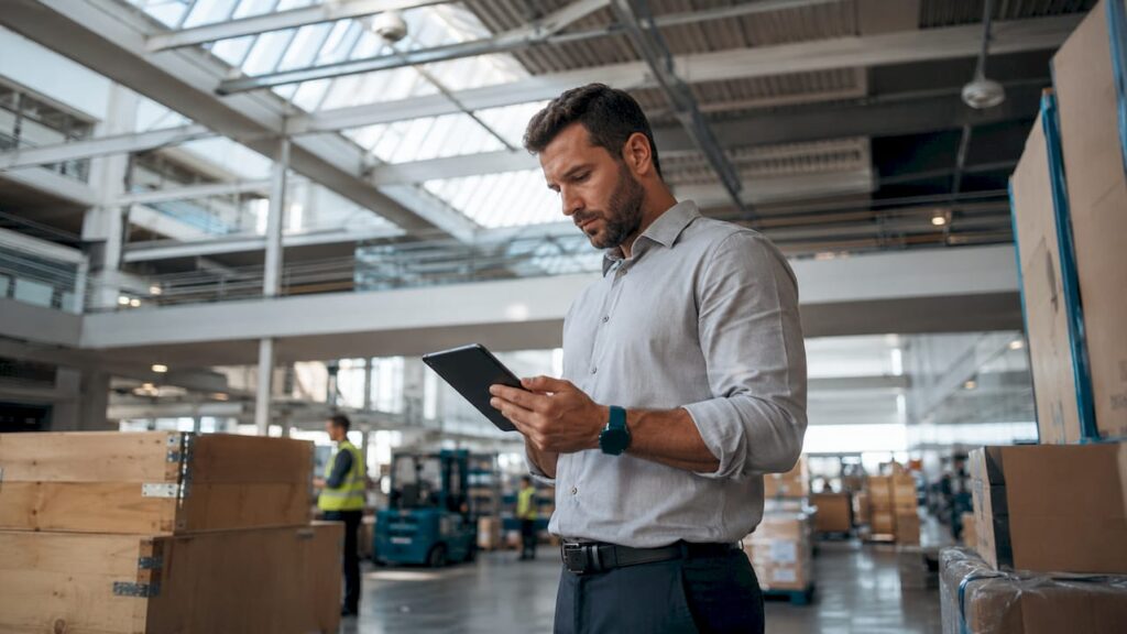 Man monitoring ecommerce shipping data at desk