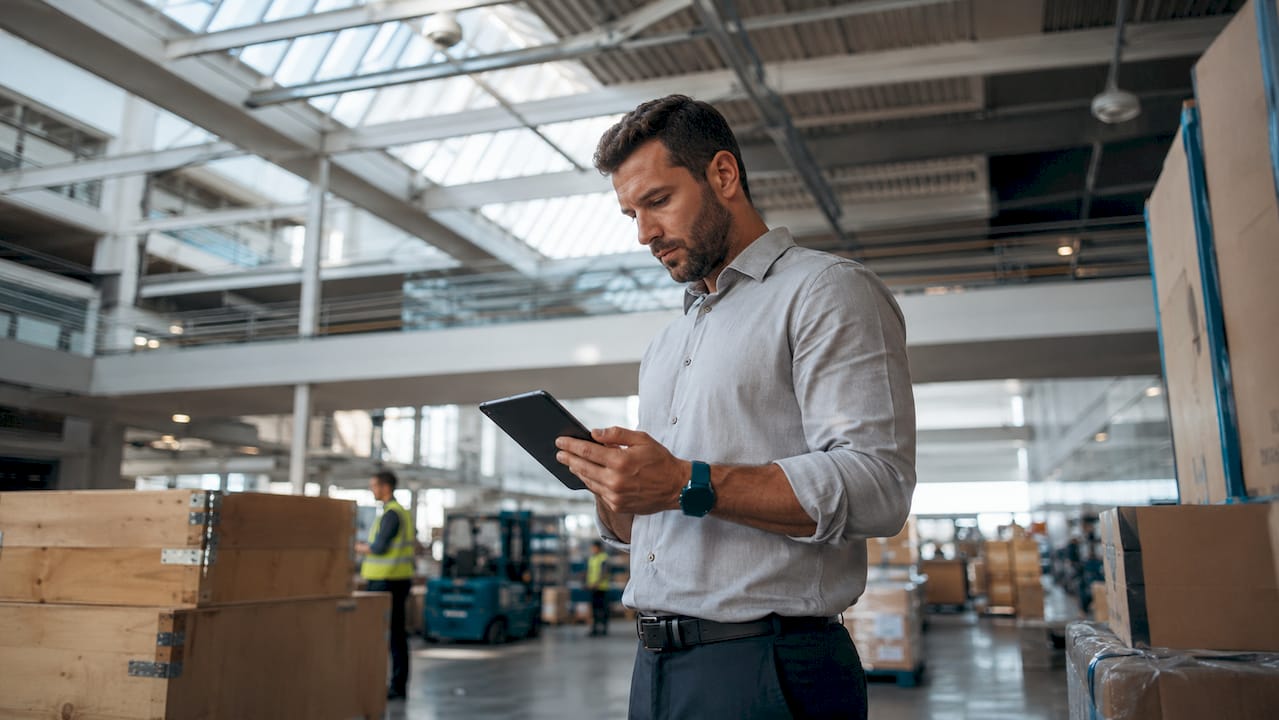 Man monitoring ecommerce shipping data at desk