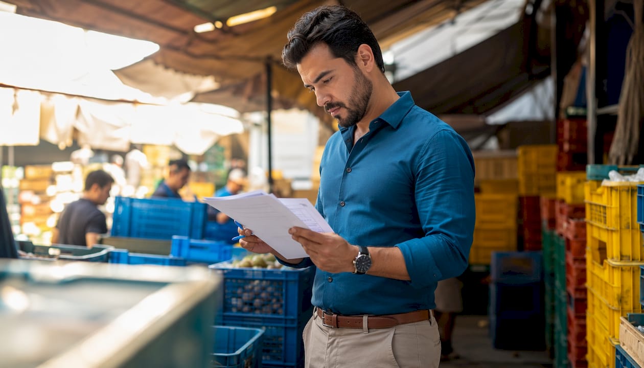 Logistics coordinator reviewing air freight documents