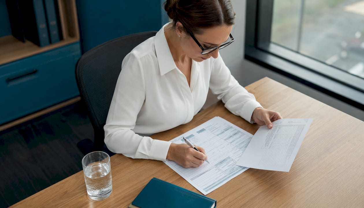 Freight forwarder preparing air waybill paperwork