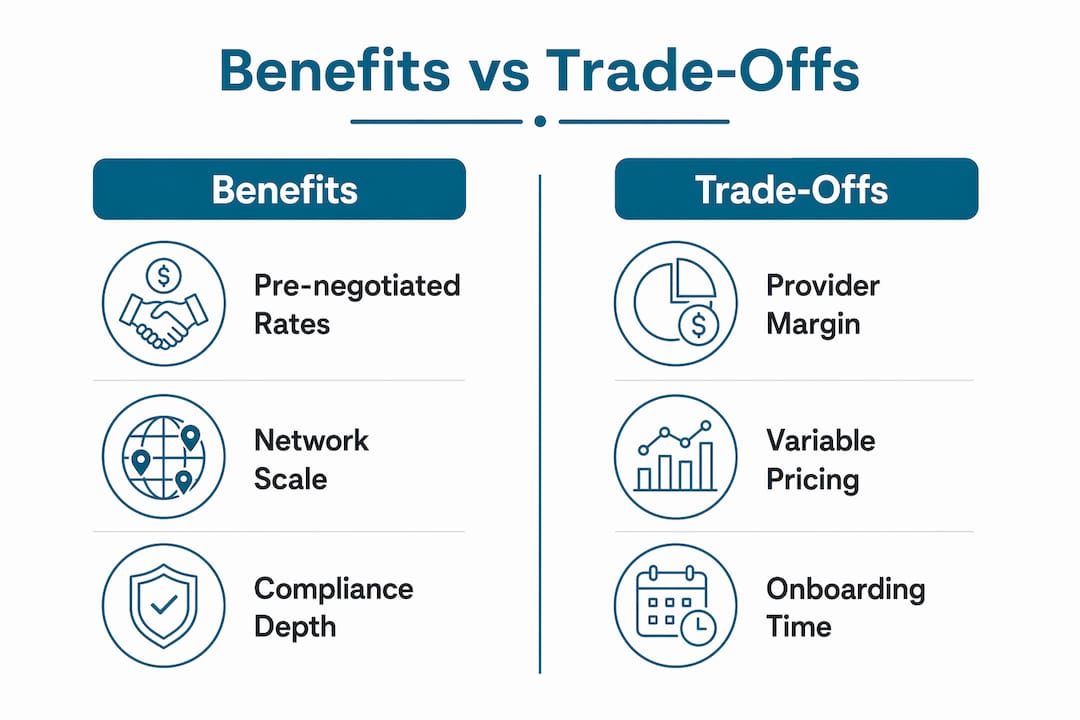 Infographic comparing benefits and trade-offs of logistics providers