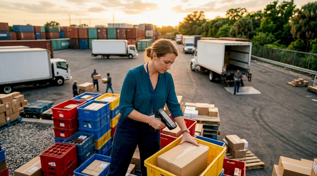 Warehouse manager scanning packages for fulfillment