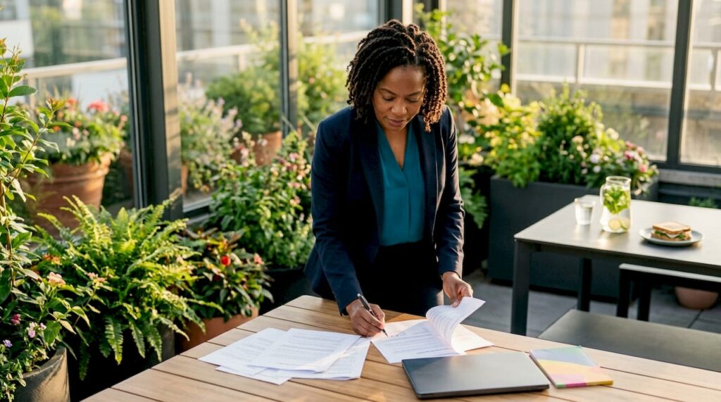 Manager reviewing supplier onboarding documents