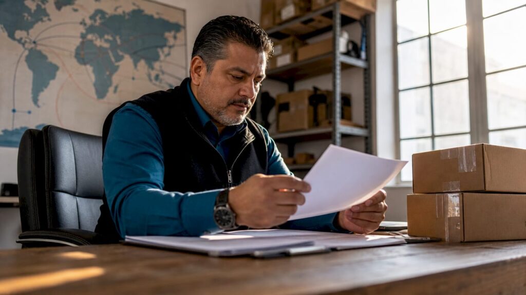 Logistics manager reviewing export shipping documents