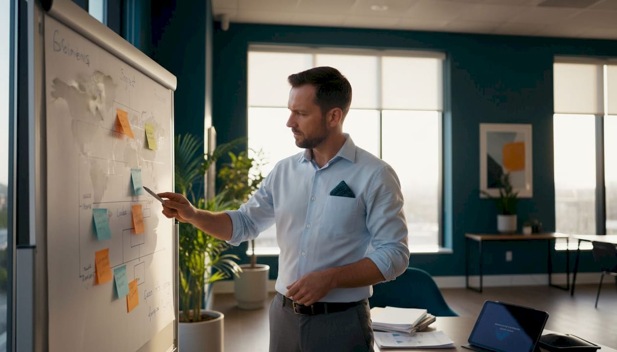 Logistics professional analyzing shipment routes