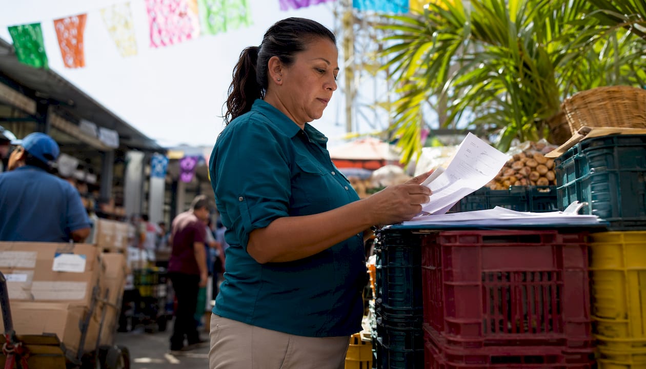 Logistics manager reviewing freight documents