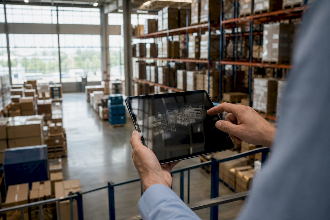 Warehouse with digital twin simulation concept