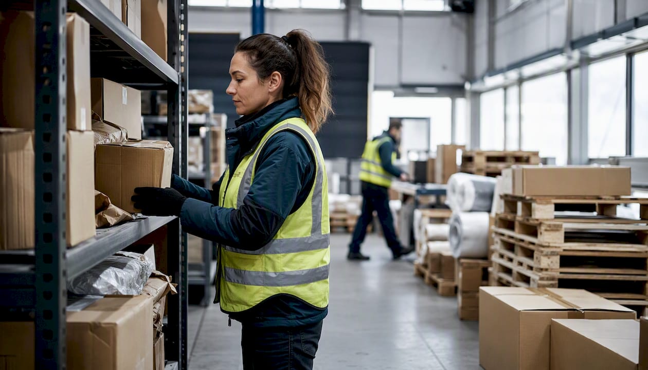 Return hub workers sorting parcels