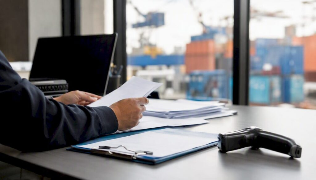 Hands sorting freight payment documents
