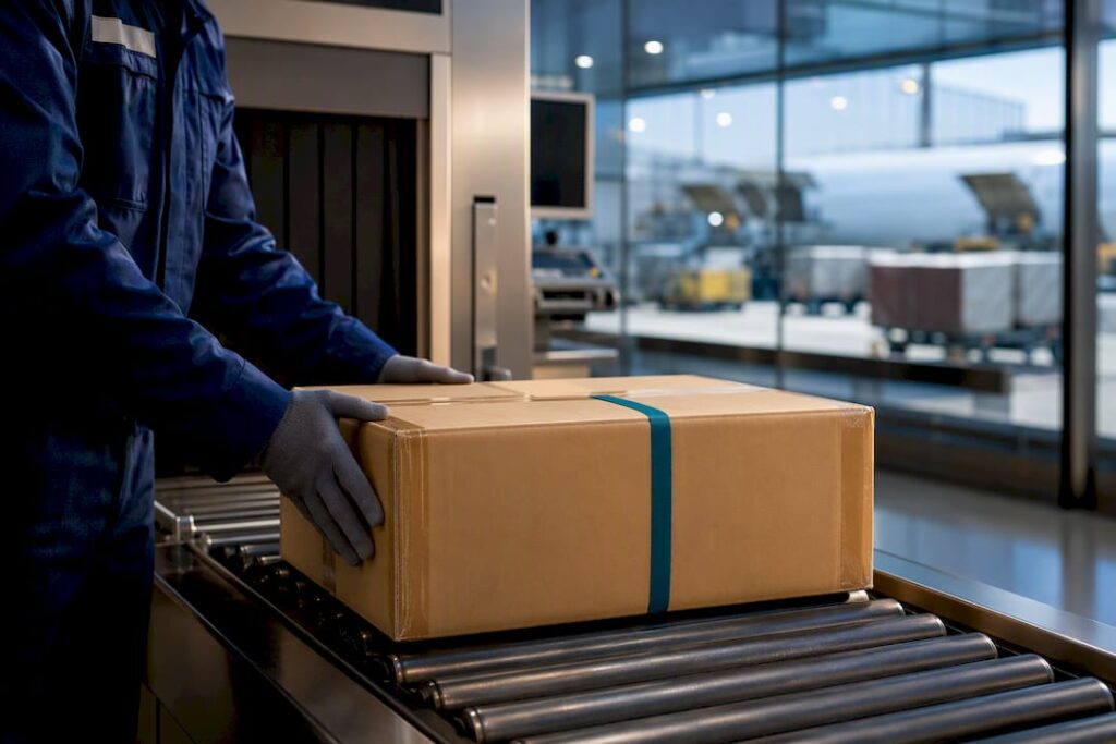 Parcel moving through customs clearance facility