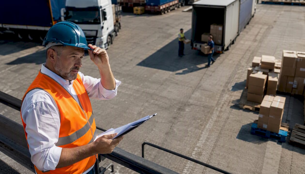 Logistics manager overseeing freight warehouse