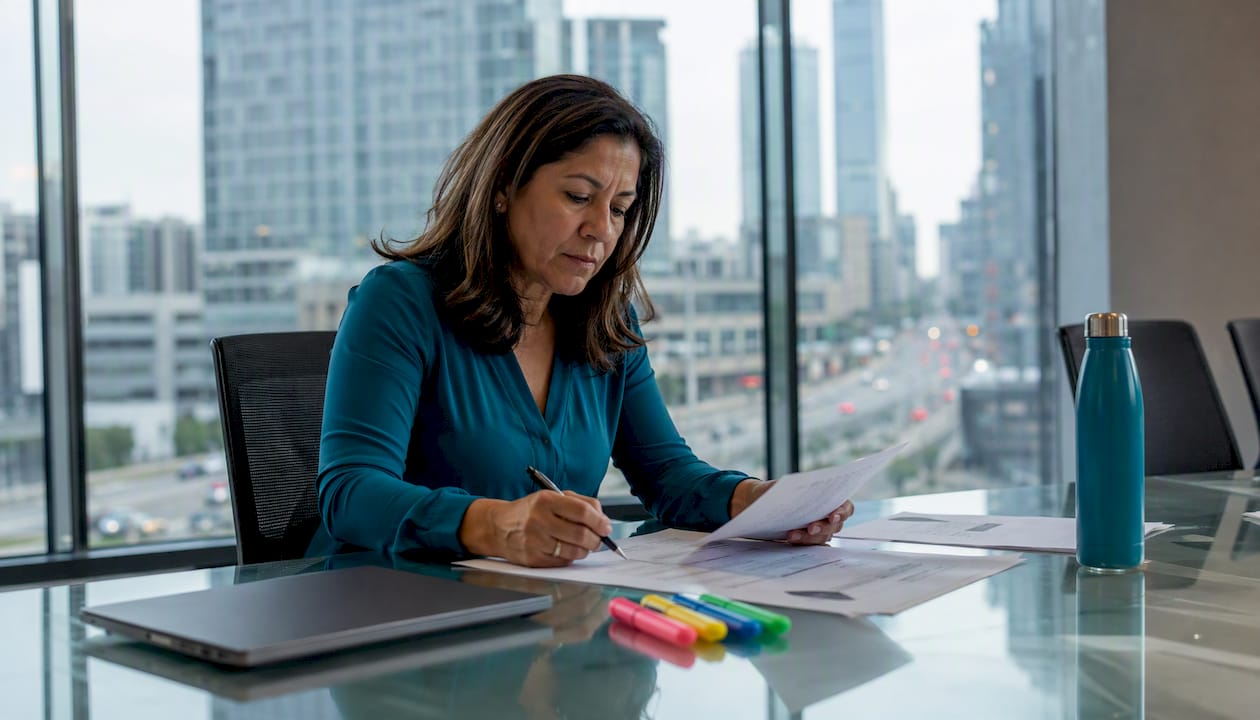 Logistics manager reviewing freight shipment documents