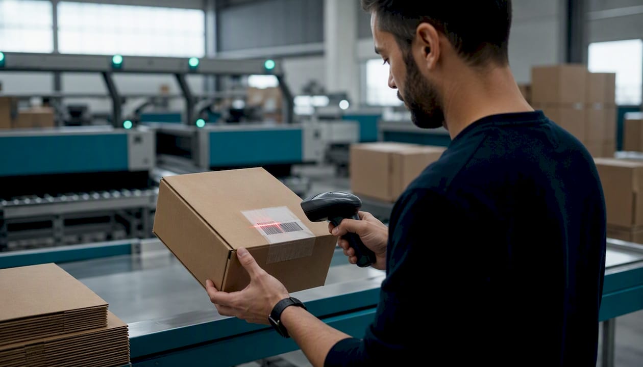 Hands scanning package barcode