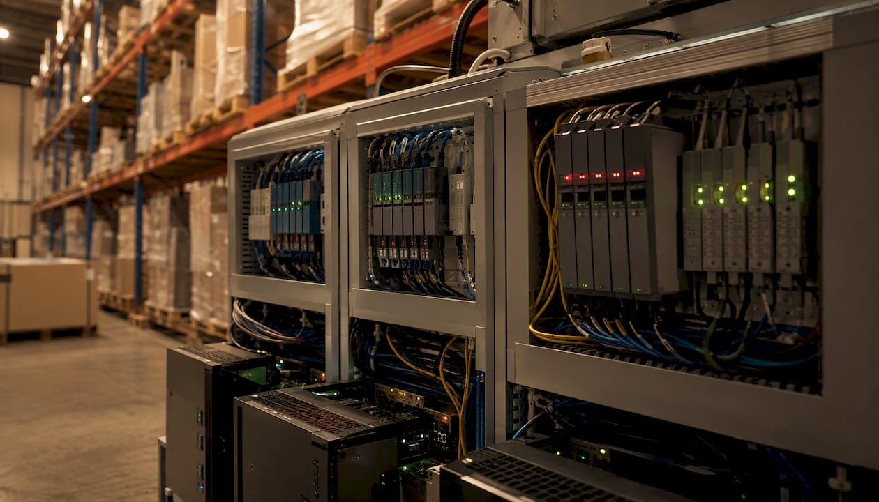 PLC control panels in warehouse operations