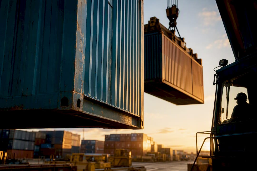 Crane stacking containers at ocean freight yard