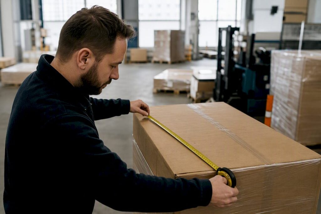 Worker measuring box for air freight volume